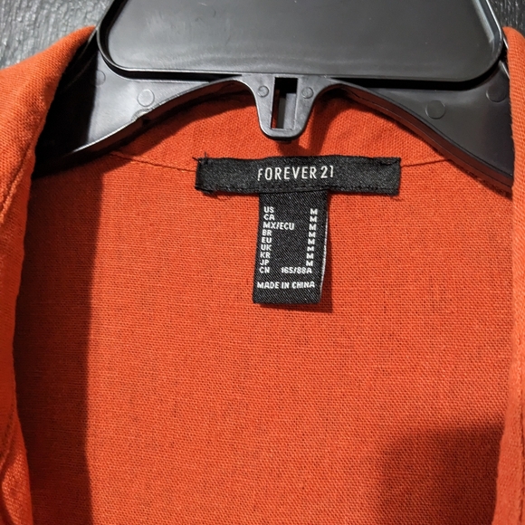 Button down shirt linen Forever21 orange long sleeves women M - Picture 8 of 8